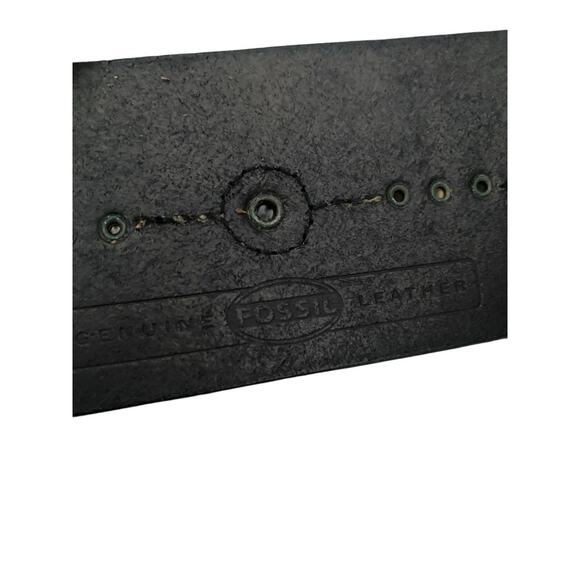 Fossil Black Leather Wide Waist Belt Brass Studded Embroidered Size Medium